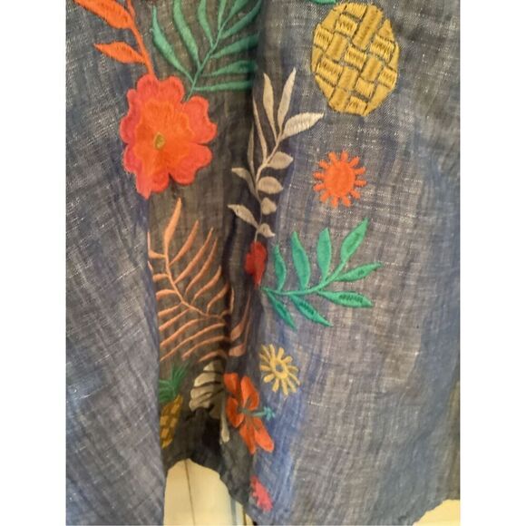 Talbots Embroidered Linen Blend Top Sz L Petite Floral Boho - Picture 5 of 10